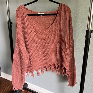 Peach Off-the-shoulder cropped sweater